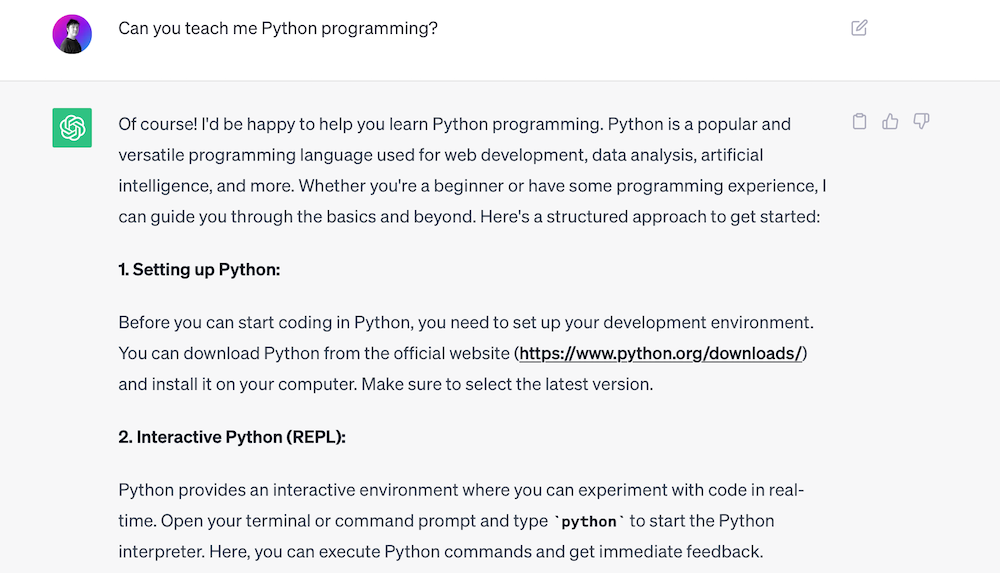 Learning Python with ChatGPT
