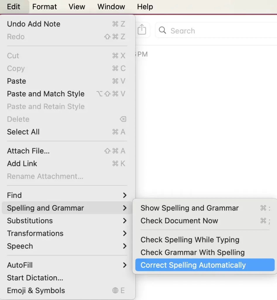 Disable autocorrect in Notes on macOS Sonoma