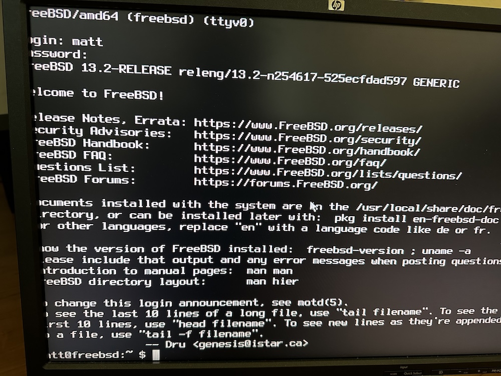 FreeBSD was successfully installed